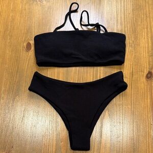 Zaful BLACK textured bandeau strapless Bikini 6 - Medium - NWOT